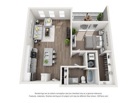 Floor plan for 1 bed, 1 bath, 800 sqft